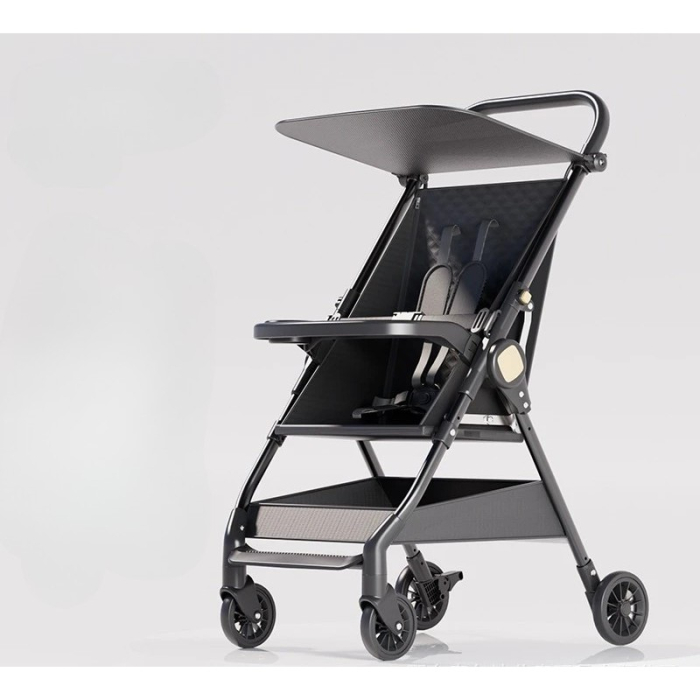 Carut Pliabil, , Usor, Compatibil cu Avionul, de Plimbat/Dormit, Parasolar, Cutie Depozitare, Tabla de Masa, 93 x 70 x 40 cm, Negru [4]