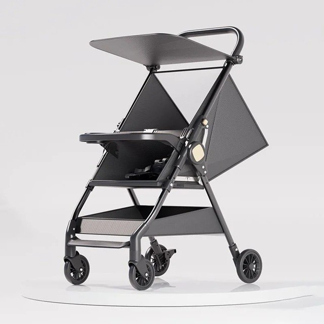 Carut Pliabil, , Usor, Compatibil cu Avionul, de Plimbat/Dormit, Parasolar, Cutie Depozitare, Tabla de Masa, 93 x 70 x 40 cm, Negru [2]