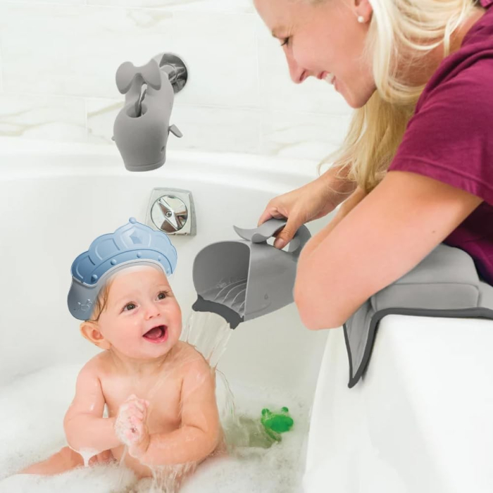 Casca de Dus, , Previne Scurgerea Apei si Samponului pe Fata, 0-12 Ani, Ajustabila, din TPE+PP, 20 x 23 cm, Model Coroana, Albastru [2]