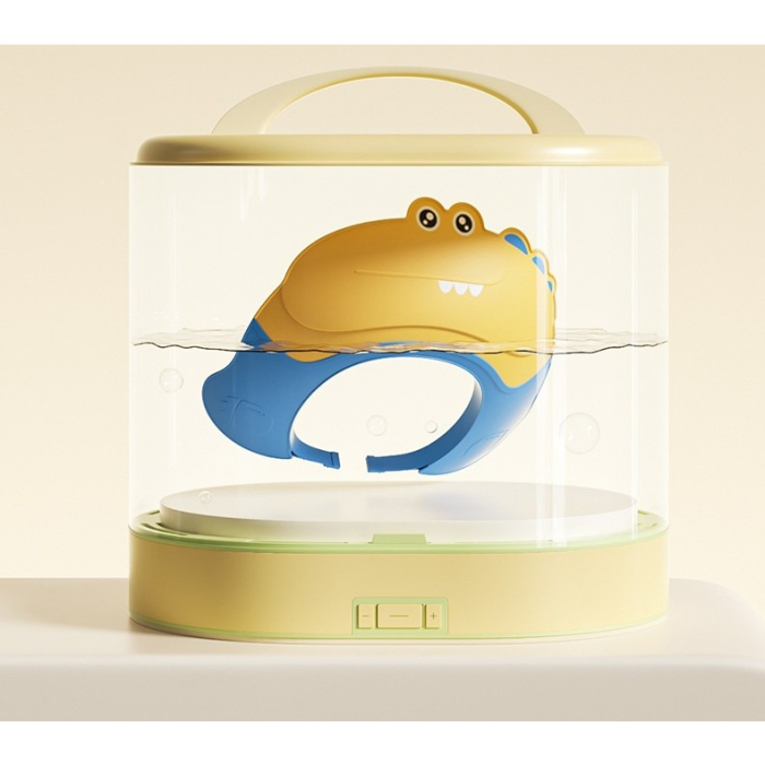 Casca de Dus, , Previne Scurgerea Apei si Samponului pe Fata, 0-12 Ani, Ajustabila, din TPE+PP, 20 x 23 cm, Model Crocodil, Galben/Albastru [7]