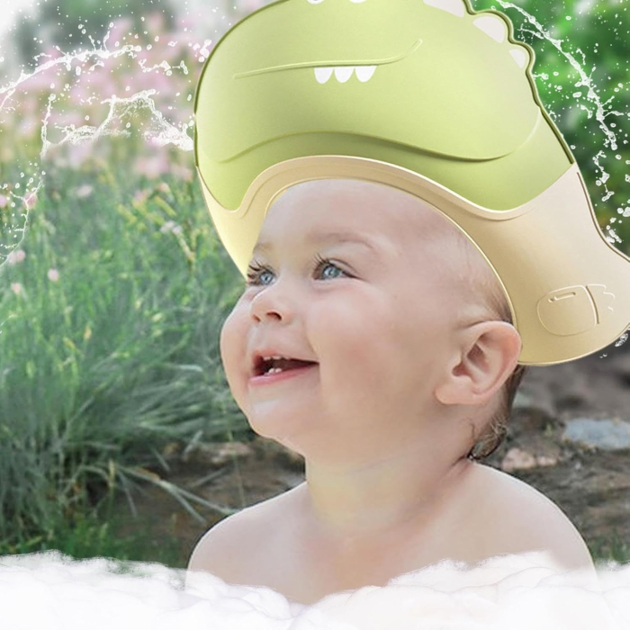 Casca de Dus, , Previne Scurgerea Apei si Samponului pe Fata, 0-12 Ani, Ajustabila, din TPE+PP, 20 x 23 cm, Model Crocodil, Verde [6]