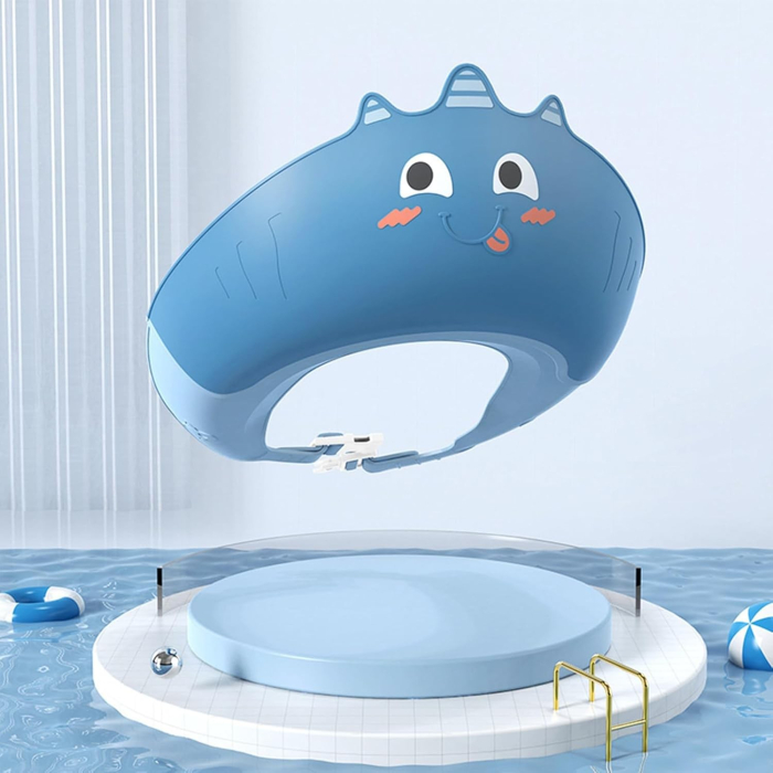 Casca de Dus, , Previne Scurgerea Apei si Samponului pe Fata, 0-12 Ani, Ajustabila, din TPE+PP, 20 x 23 cm, Model Unicorn, Albastru [5]