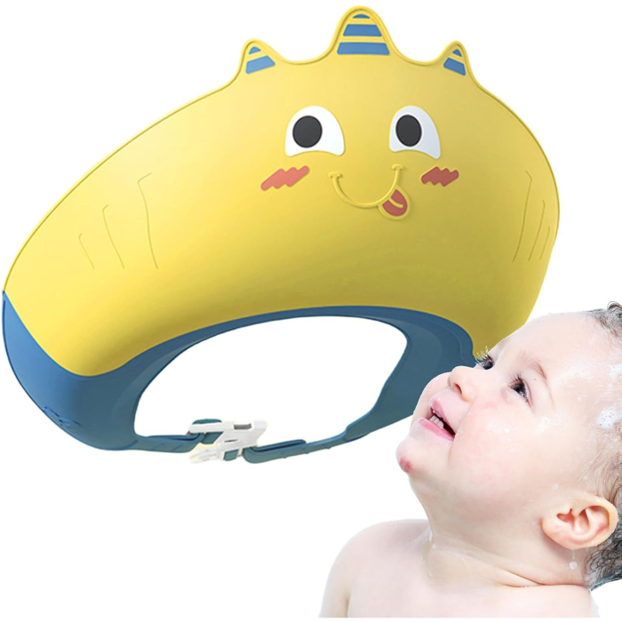 Casca de Dus, , Previne Scurgerea Apei si Samponului pe Fata, 0-12 Ani, Ajustabila, din TPE+PP, 20 x 23 cm, Model Unicorn, Galben/Albastru [5]