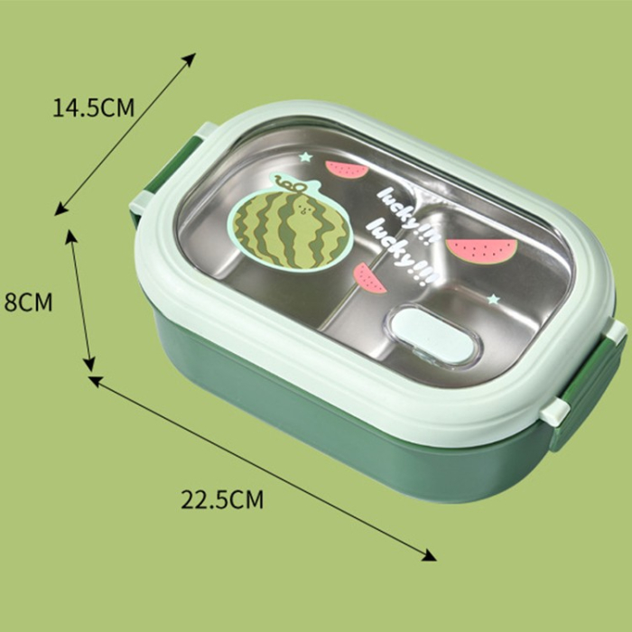 Caserola Container pentru Pranz, , Caserola LUNCH BOX pentru Studenti, din Plastic PP, pentru Scoala, Compartiment Metalic in Interior, 22.5 x 14.5 x 8 cm, Verde [2]
