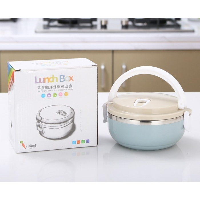 Caserola pentru alimente , lunch box, 700 ml, otel inoxidabil, maner, valva aerisire, inchidere etansa, 15 x 8.5 cm, albastru [10]