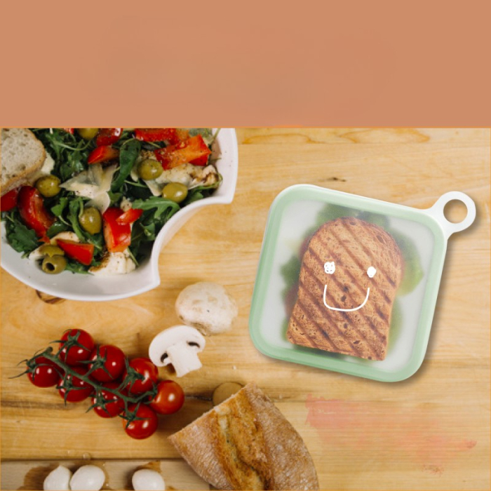 Caserola pentru sandwich , din silicon si polipropilena, portabil, usor de curatat, capac anti-scurgere, reutilizabil, 15.5 x 15.5 x 2.5 cm, verde [3]