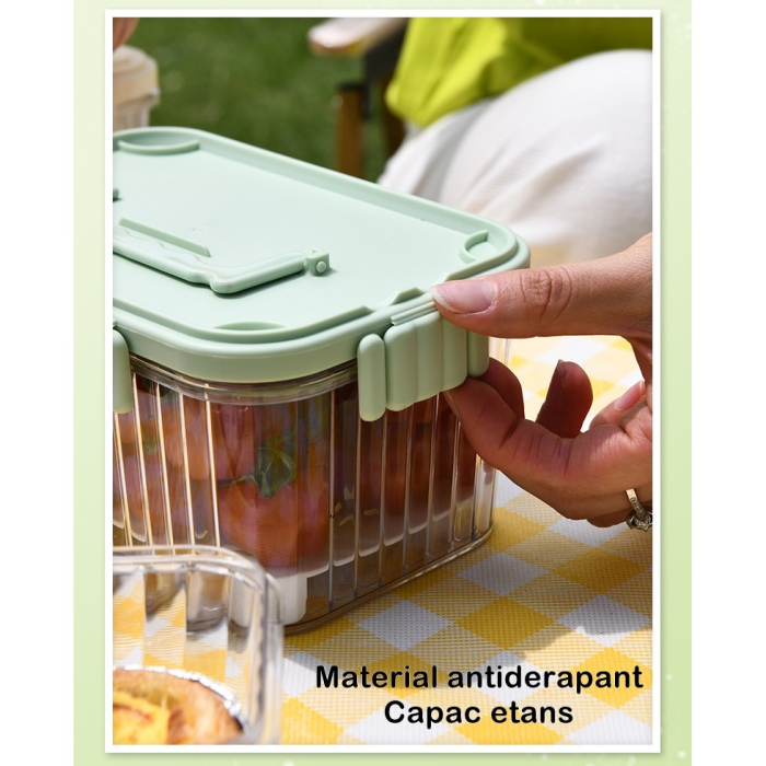 Caserola portabila pentru mancare fresh , 1500 ml, 2 furculite,10 x 13.5 x 20 cm, 2 capace detasabile pentru congelator, etans, spatiu pentru tacamuri, maner, material plastic, rezistent la temperaturi ridicate, transparent [8]