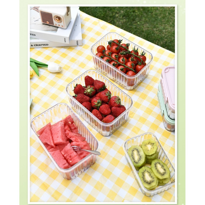 Caserola portabila pentru mancare fresh , 550 ml, furculita pentru fructe, 7 x 11.5 x 16 cm, capac detasabil pentru congelator, etans, spatiu pentru tacamuri, maner, material plastic, rezistent la temperaturi ridicate, transparent [5]