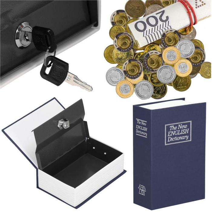 Caseta de valori, cutie metalica cu cheie, portabila, tip carte, Dictionar, albastru, 18x11.5x5.5 cm [22]