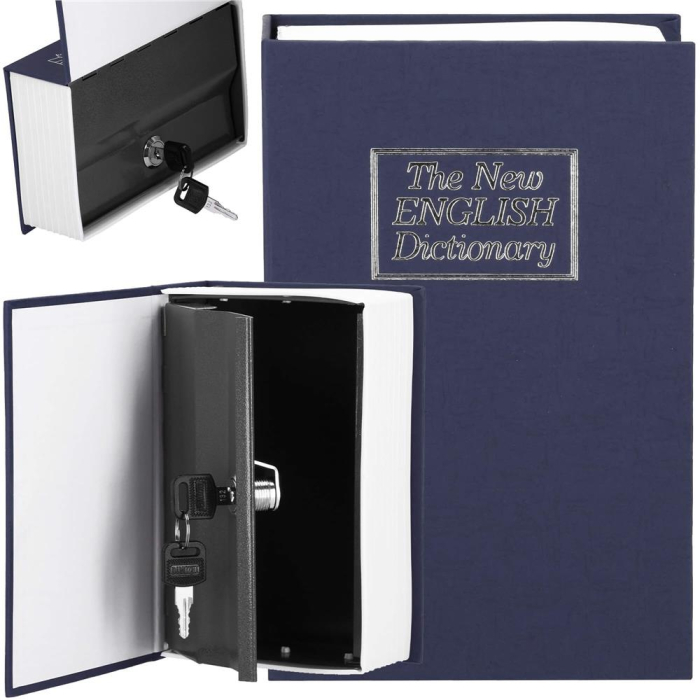 Caseta de valori, cutie metalica cu cheie, portabila, tip carte, Dictionar, albastru, 18x11.5x5.5 cm [16]