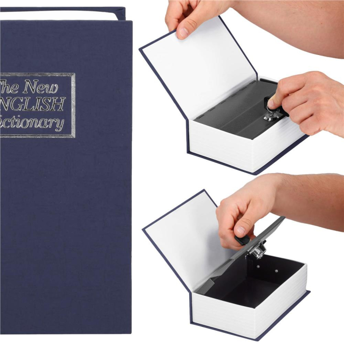 Caseta de valori, cutie metalica cu cheie, portabila, tip carte, Dictionar, albastru, 18x11.5x5.5 cm [17]