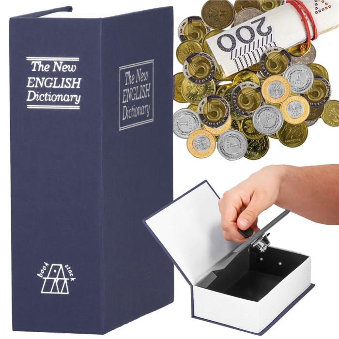 Caseta de valori, cutie metalica cu cheie, portabila, tip carte, Dictionar, albastru, 18x11.5x5.5 cm [21]