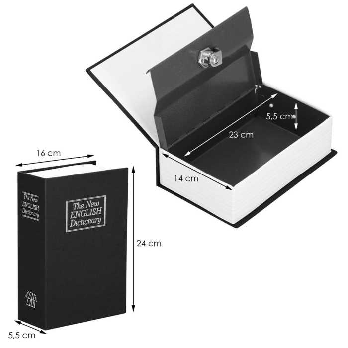 Caseta de valori, cutie metalica cu cheie, portabila, tip carte, Dictionar, negru, 24x15.5x5.5 cm [2]