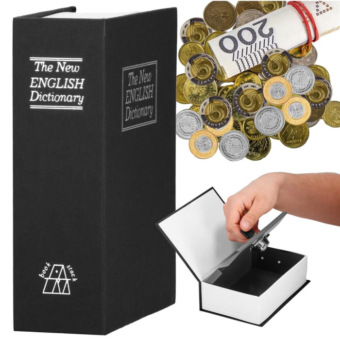 Caseta de valori, cutie metalica cu cheie, portabila, tip carte, Dictionar, negru, 24x15.5x5.5 cm [22]