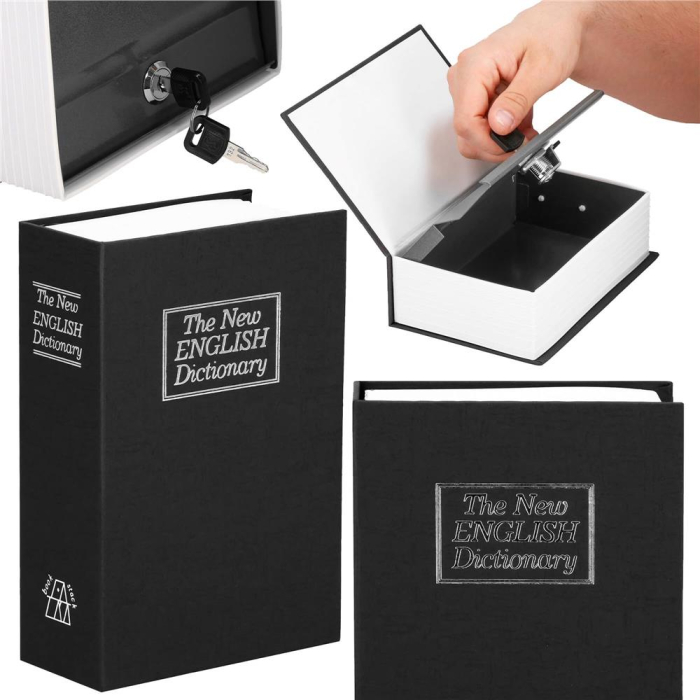 Caseta de valori, cutie metalica cu cheie, portabila, tip carte, Dictionar, negru, 24x15.5x5.5 cm [14]