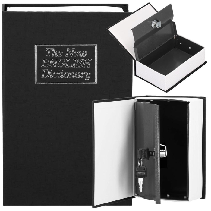 Caseta de valori, cutie metalica cu cheie, portabila, tip carte, Dictionar, negru, 24x15.5x5.5 cm [15]