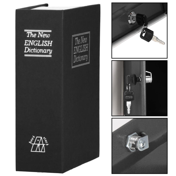Caseta de valori, cutie metalica cu cheie, portabila, tip carte, Dictionar, negru, 24x15.5x5.5 cm [13]
