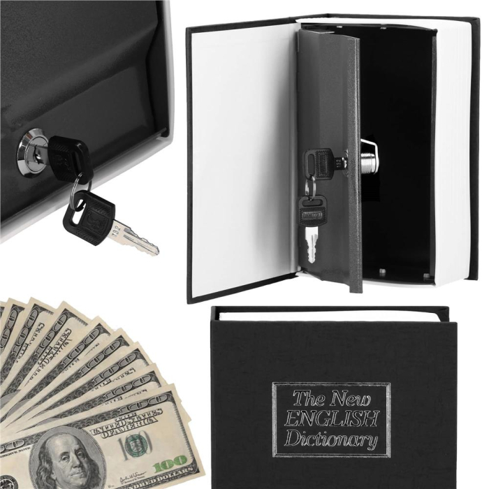 Caseta de valori, cutie metalica cu cheie, portabila, tip carte, Dictionar, negru, 24x15.5x5.5 cm [20]
