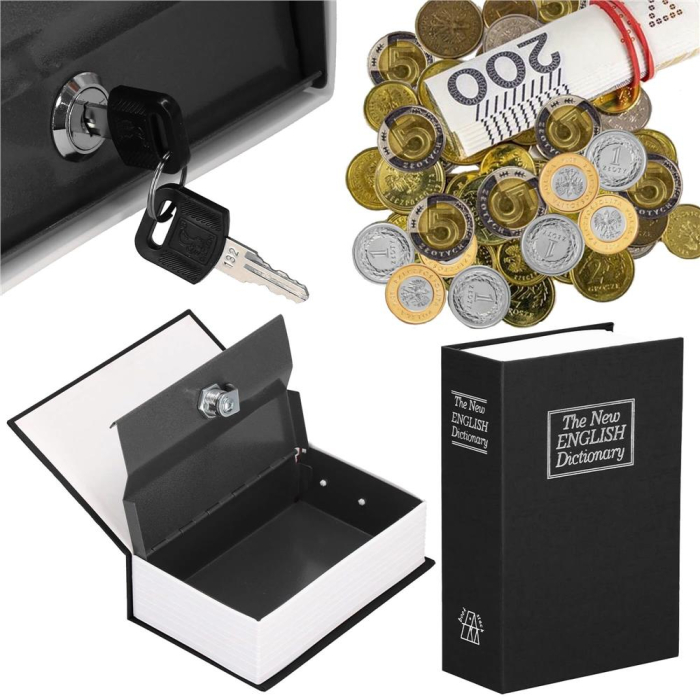 Caseta de valori, cutie metalica cu cheie, portabila, tip carte, Dictionar, negru, 24x15.5x5.5 cm [21]