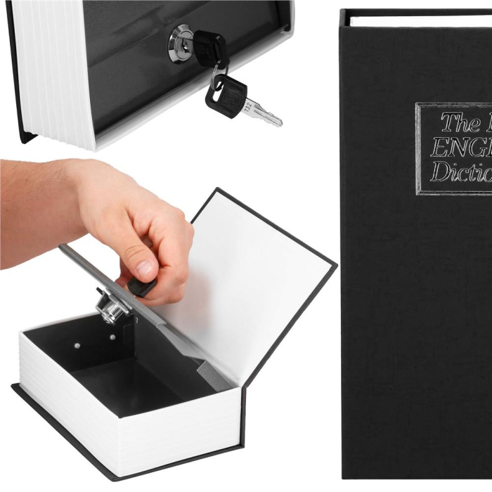 Caseta de valori, cutie metalica cu cheie, portabila, tip carte, Dictionar, negru, 24x15.5x5.5 cm [18]