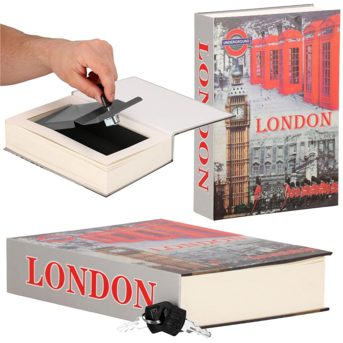 Caseta de valori, cutie metalica cu cheie, portabila, tip carte, London, 22x15.5x4.5 cm [16]