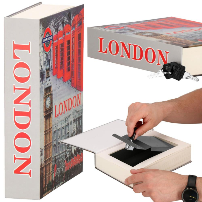 Caseta de valori, cutie metalica cu cheie, portabila, tip carte, London, 22x15.5x4.5 cm [15]