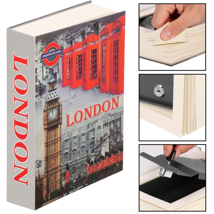 Caseta de valori, cutie metalica cu cheie, portabila, tip carte, London, 22x15.5x4.5 cm [10]