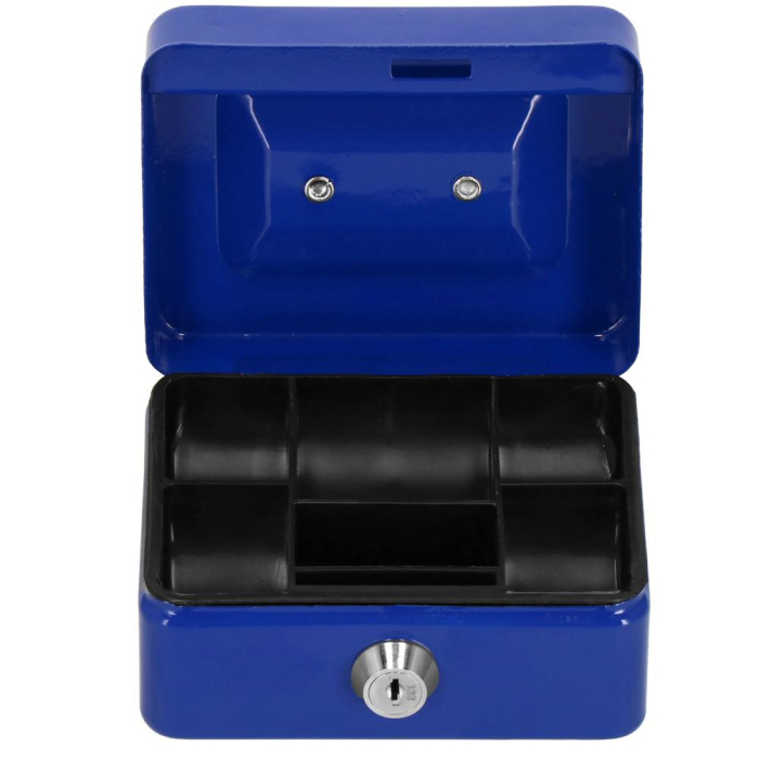 Caseta pentru bani tip cutie de valori, compartimentanta, cu cheie, metal, 12.5x9.5x6.5cm, albastru [6]