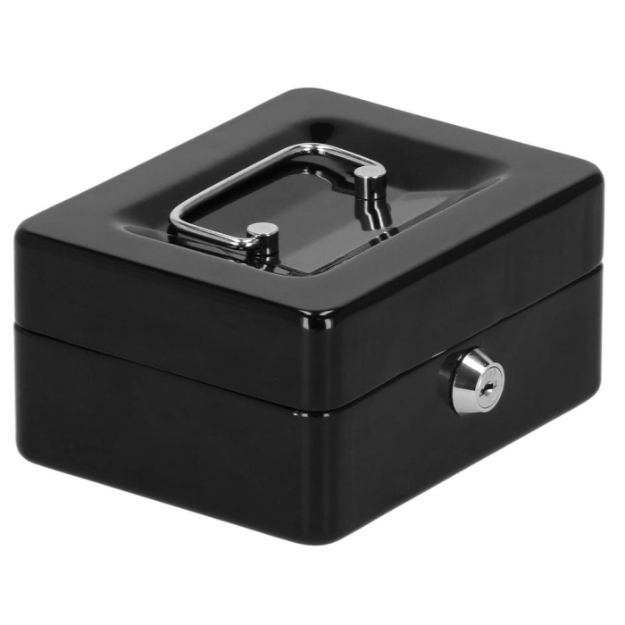 Caseta pentru bani tip cutie de valori, compartimentanta, cu cheie, metal, 15x12x8cm, negru [10]