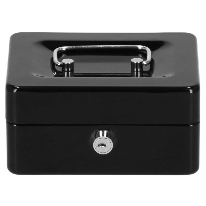 Caseta pentru bani tip cutie de valori, compartimentanta, cu cheie, metal, 15x12x8cm, negru [7]