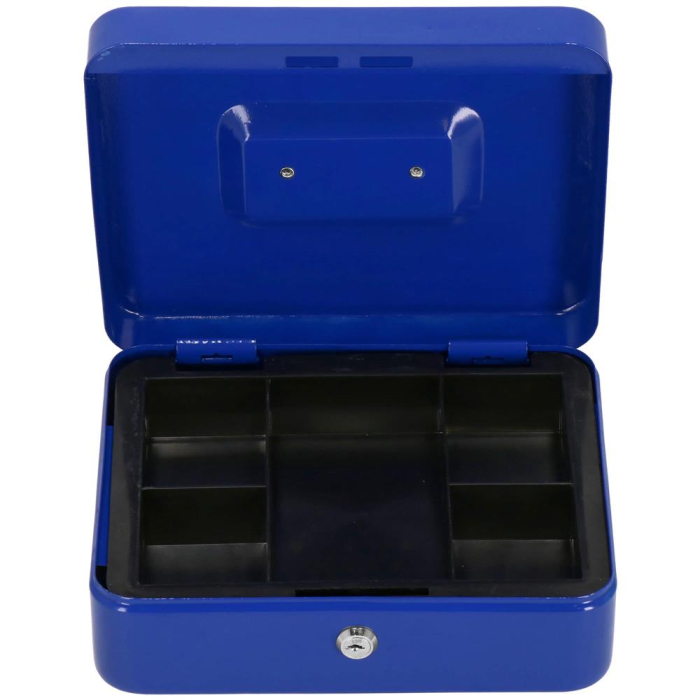 Caseta pentru bani tip cutie de valori, compartimentanta, cu cheie, metal, 20x16x9cm, albastru [9]