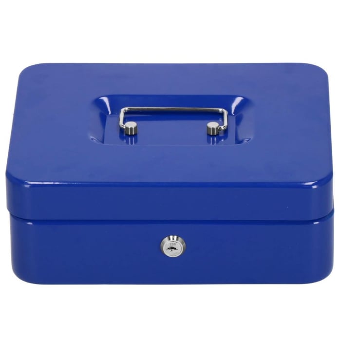 Caseta pentru bani tip cutie de valori, compartimentanta, cu cheie, metal, 20x16x9cm, albastru [13]