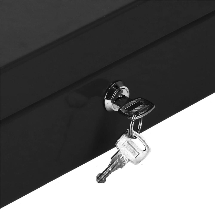 Caseta pentru bani tip cutie de valori, compartimentanta, cu cheie, metal, 30x24x9cm, negru [25]