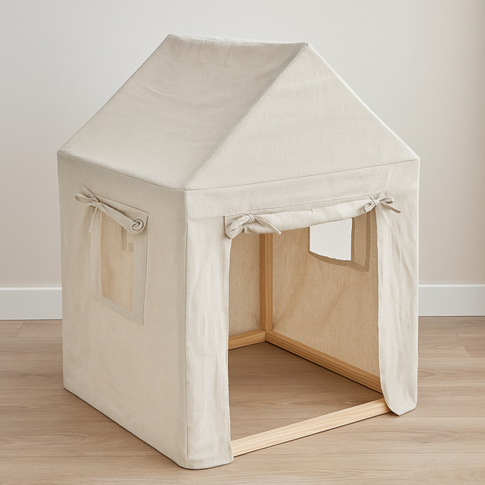 Casuta copii Atmosphera Safari, lemn de pin si panza textila, 77x115 cm, bej [8]