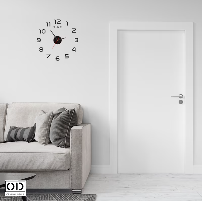 ceas perete 3d, ceas autoadeziv perete, ceas decorativ modern, ceas silentios fara ticait, ceas negru cu cifre Romane sau Arabe (3-6-9-12), ceas de perete design modern, ceas quartz perete, [2]