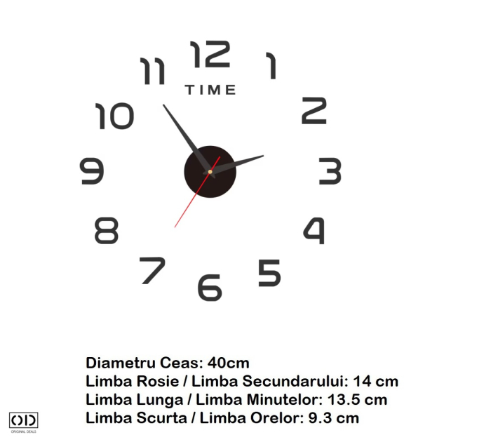 ceas perete 3d, ceas autoadeziv perete, ceas decorativ modern, ceas silentios fara ticait, ceas negru cu cifre Romane sau Arabe (3-6-9-12), ceas de perete design modern, ceas quartz perete, [5]