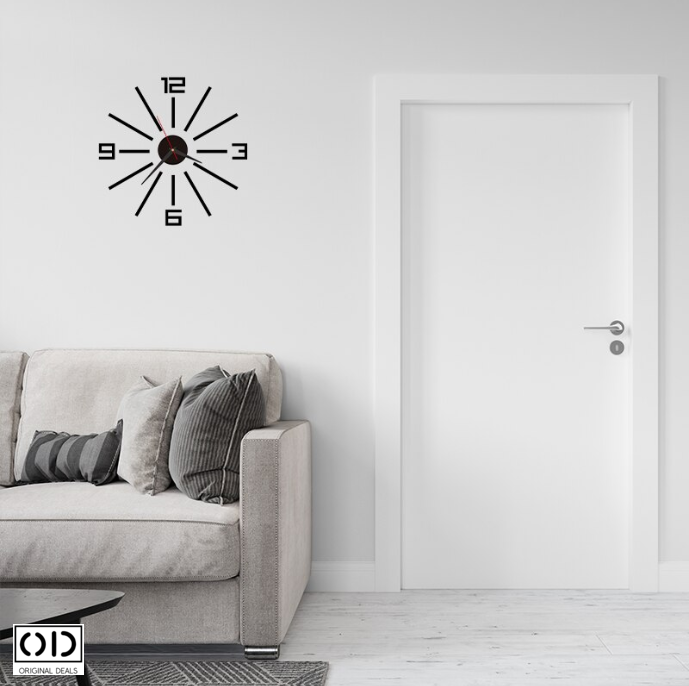 ceas perete 3d, ceas autoadeziv perete, ceas decorativ modern, ceas silentios fara ticait, ceas negru cu cifre Romane sau Arabe (3-6-9-12), ceas de perete design modern, ceas quartz perete, [9]