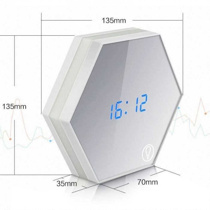 Ceas Digital cu Oglinda, Alarma, Termometru, Lumina de Veghe si Touch Screen [12]