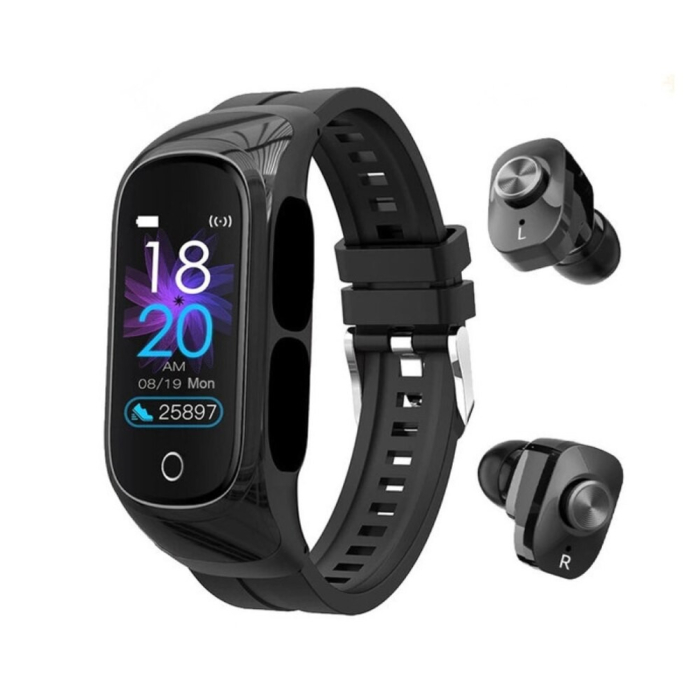 Ceas Smartwatch 2 in 1, cu Casti Bluetooth, N8 TWS, Plug in Lateral, Afisaj 1.47 inch, Rezolutie 172*320, Negru [6]