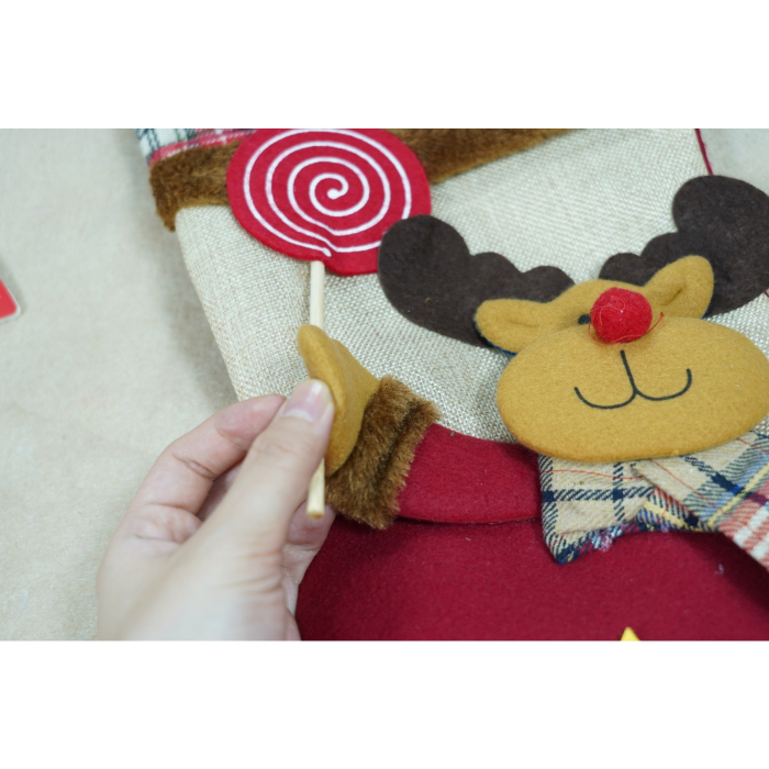 Ciorap Cadouri,,cu model ren,crem, marimea 20x40 cm, textil, interior [4]