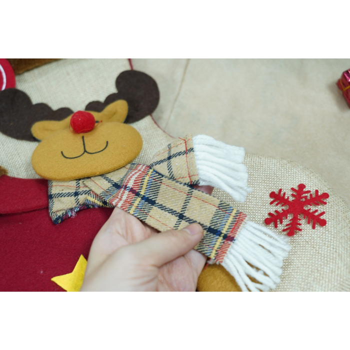 Ciorap Cadouri,,cu model ren,crem, marimea 20x40 cm, textil, interior [3]