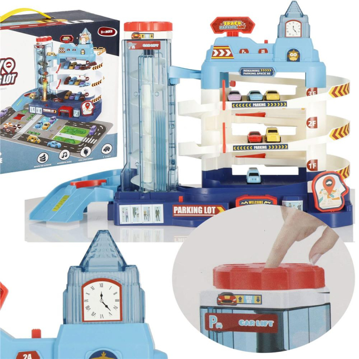 Circuit cu parcare pentru masinute, cu lumini si sunete, 6 masinute, cu nivele cu lift de urcare [13]