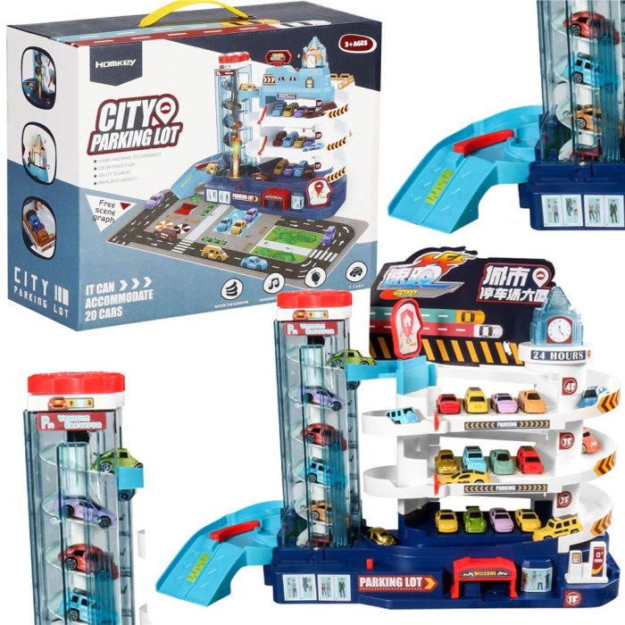 Circuit cu parcare pentru masinute, cu lumini si sunete, 6 masinute, cu nivele cu lift de urcare [2]