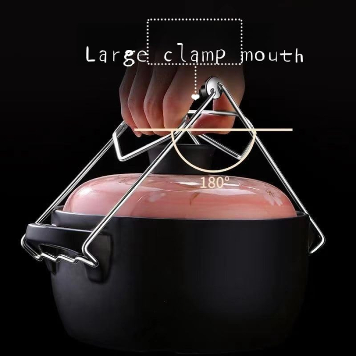 Clema pentru Boluri, , Anti-Alunecare, din Otel Inoxidabil, Extindere, pentru Oale, Tigai, de Uz Casnic, Rezistent la Temperaturi Inalte, 19.5x9.8x8 cm, Maner Maro, Gri [3]