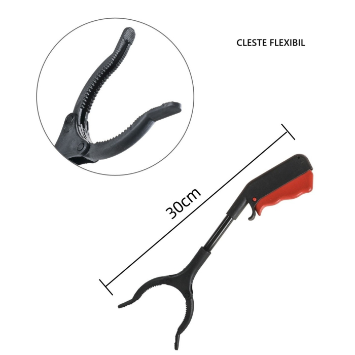 Cleste pentru Colectarea Deseurilor, , din Metal si Plastic, 30 cm, Fara Maini Murdare, Negru/Rosu [3]