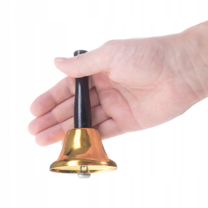 Clopotel auriu din metal, cu maner din lemn, 12cm [3]