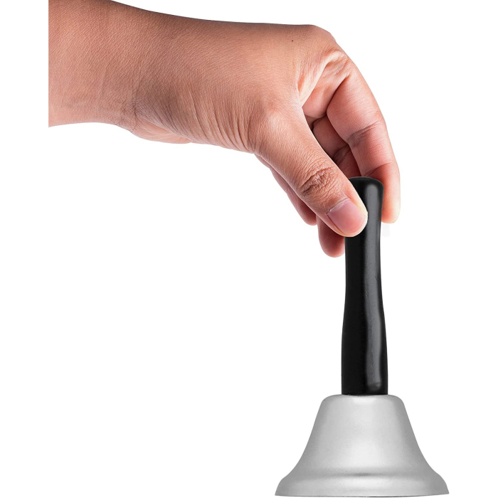 Clopotel de mana, argintiu, metalic, maner de lemn, lungime 12 cm, diametru 5cm,  [3]