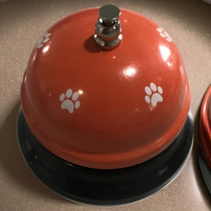 Clopotel Metalic Multifunctional, , Portocaliu cu Imprimeu Labuta Alba, 7.5x7.5x6.5 cm, Dresaj, Receptie, Restaurante [4]