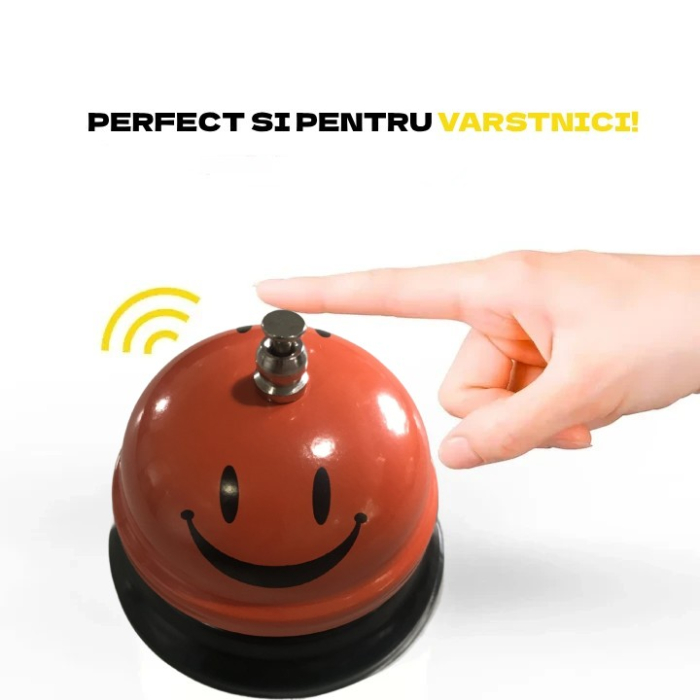 Clopotel Metalic Multifunctional, , Portocaliu cu Imprimeu Smiley Face, 7.5x7.5x6.5 cm, Receptie, Restaurant, Cafenele [4]