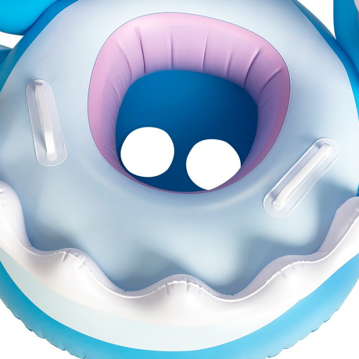 Colac de inot gonflabil pentru copii, Albastru, Model Rechin, 90 cm,  [4]